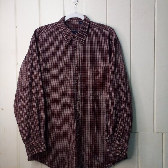 Izod Shirt Men L Button Down Long Sleeve Plaid Black Red - Picture 2 of 14